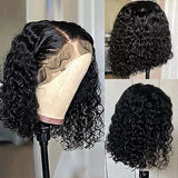 StariaHair 13"x4" Curly Bob Wig Transparent Lace Closure Wig #1B