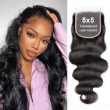 StariaHair 12-20 Inch 5"x5" Transparent Lace Closure Body Wave #1B