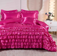 Hot Pink Satin Bed in a Bag 8 Pieces Full Size Luxury Silky Bedding Set Hot Pink Waterfall Ruffled Bed Comforter Set