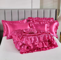 Hot Pink Comforter Set,Queen Bed Set Satin Sheets,Luxuxy Satin Comforter Set,Bed Room Decor Aesthetic,Silk Like Satin Bedding,8-Piece Ruffle Comforter Bed in a Bag Set