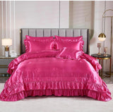 Hot Pink Comforter Set,Queen Bed Set Satin Sheets,Luxuxy Satin Comforter Set,Bed Room Decor Aesthetic,Silk Like Satin Bedding,8-Piece Ruffle Comforter Bed in a Bag Set